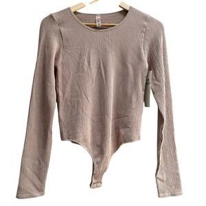 Mono B Ribbed Long Sleeve Thong Bodysuit Anthropologie Tan Neutral New Large‎